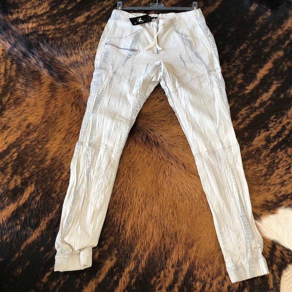 Off White Leather Snake Print Joggers